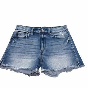 KanCan Women's Levy High Rise Frayed Hem Denim Shorts | Medium Wash | Size Large